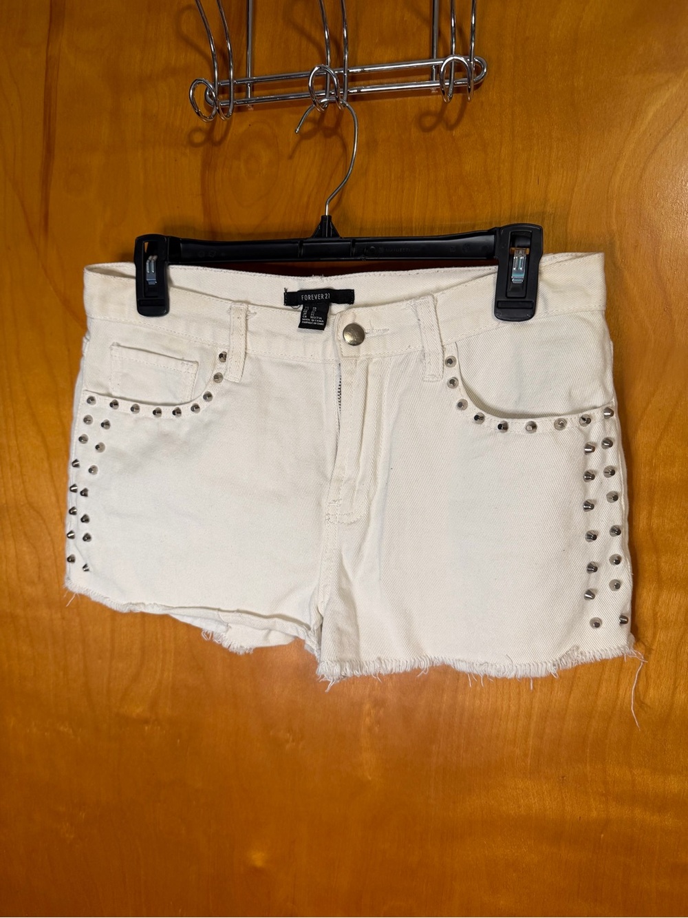 Forever 21 Off-White Studded Cutoff Denim Shorts